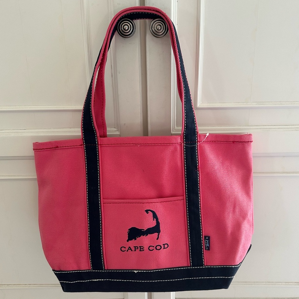 Cuffy’s Cape Cod Pink Navy Blue Cotton Canvas Tote Bag